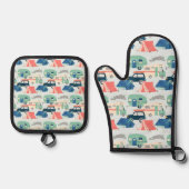 かわいいキャンプ好きのタイル模様 鍋つかみ&鍋敷きセット (正面)