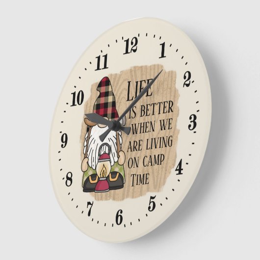 かわいいキャンプ時間付加文字格言  ラージ壁時計 (傾斜)