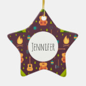 かわいいキャンプ柄のアウトドアデザイン セラミックオーナメント (裏面)