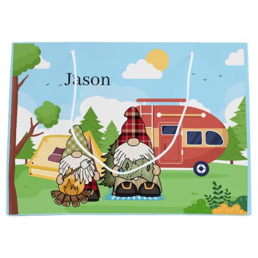 かわいいキャンプ格言追加の名前パーティー ラージペーパーバッグ (正面)
