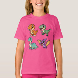 かわいいキャンプ白亜紀恐竜カートゥーンカワイイ・ディノ Tシャツ