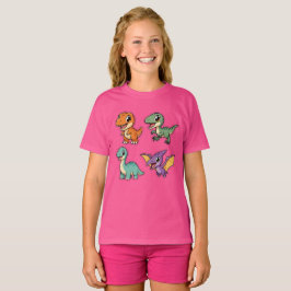 かわいいキャンプ白亜紀恐竜カートゥーンカワイイ・ディノ Tシャツ