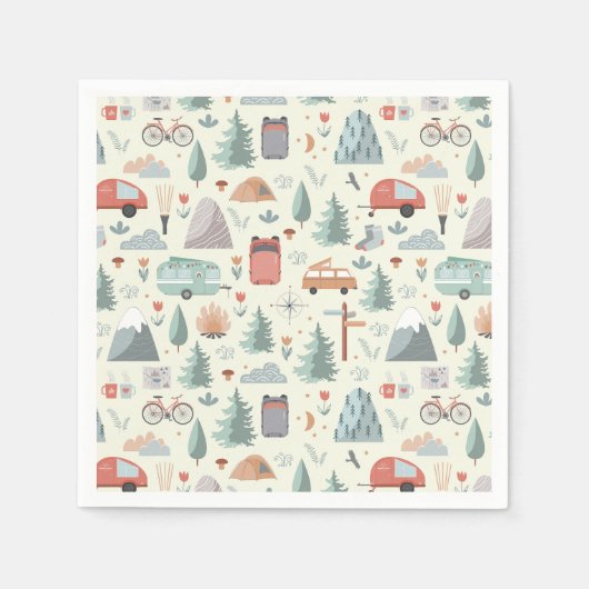 かわいいキャンプ、ハイキング、アウトドアと自然テーマ スタンダードカクテルナプキン (正面)