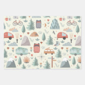 かわいいキャンプ、ハイキング、アウトドアと自然テーマ ラッピングペーパーシート (正面)