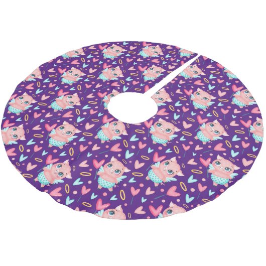 かわいいキュピッドピグウィットハートパターン ブラッシュドポリエステルツリースカート (アングル)