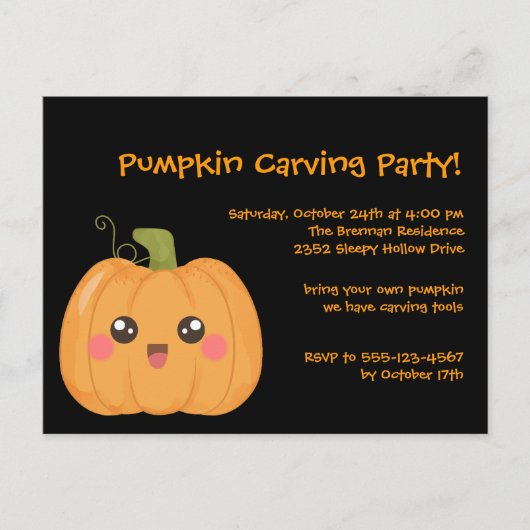 かわいいキュートカボンプキンハロウィンハガキ招待状 インビテーションポストカード (正面)