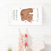 かわいいキュービーベアーピンク赤ちゃんシャワーへようこそ 横断幕 (インサイチュ)