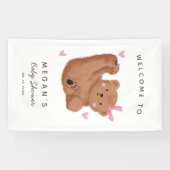 かわいいキュービーベアーピンク赤ちゃんシャワーへようこそ 横断幕 (横)