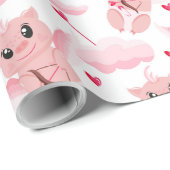 かわいいキューピッドとピンクの翼パターンバレンタインデー ラッピングペーパー (ロールコーナー)