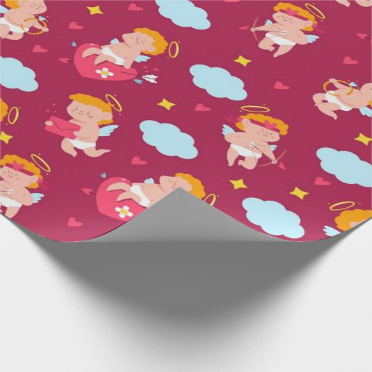 かわいいキューピッドのバレンタインパターン ラッピングペーパー (角)