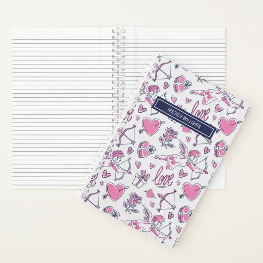 かわいいキューピッドの弓矢とハートのドゥードル ヴィンテージ ラブ ノートブック (内側)