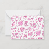 かわいいキューピッドの弓矢 ハート ピンク バレンタインデー ノートカード (裏面)