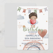 かわいいキューピッドアフロ少年バルーンバレンタイン誕生日 招待状 (正面/裏面)