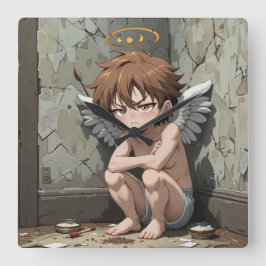 かわいいキューピッドバレンタインのインスピレーションなし スクエア壁時計