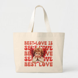 かわいいキューピッドバレンタインデーセルフラブ ラージトートバッグ