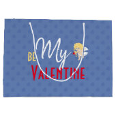 かわいいキューピッドマイバレンタインレッドアローブルーハート ラージペーパーバッグ (裏面)