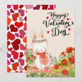 かわいいキューピッドラビットバレンタインデーデザイン 招待状 (正面/裏面)