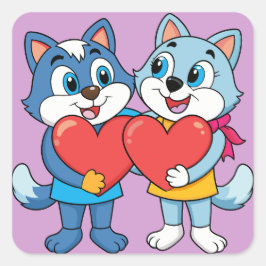 かわいいキラキラのカップル スクエアシール