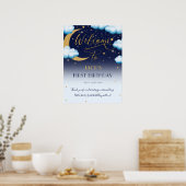 かわいいキラキラ小さなスターブルーボーイの男の子1歳の誕生日 ポスター (キッチン)