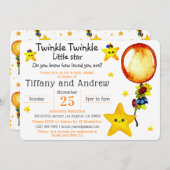 かわいいキラキラ小さな星の共同ベビーシャワー 招待状 (正面/裏面)