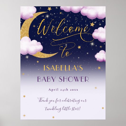かわいいキラキラ小さな星ピンクの女の子の赤ちゃんシャワー ポスター (正面)