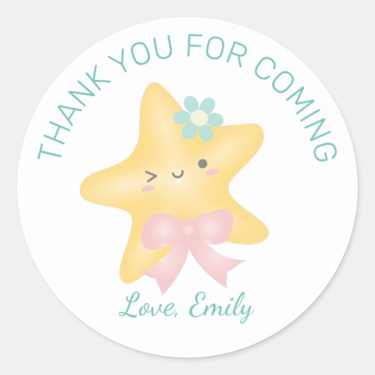 かわいいキラキラ星の赤ちゃんシャワーありがとう ラウンドシール (正面)