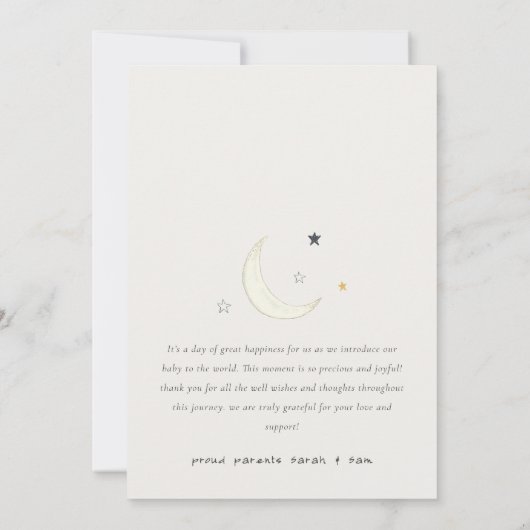 かわいいキラキラ星月写真誕生のお知らせ サンキューカード (裏面)