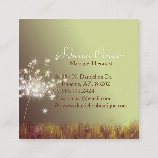 かわいいキラキラ秋のタンポポ スクエア名刺 (裏面)