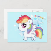 かわいいキラキラ輝く星を持つ可愛いレインボーポニー ポストカード (正面/裏面)