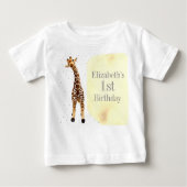 かわいいキラフェサファリワイルドイエロー1歳の誕生日パーティー ベビーTシャツ (正面)