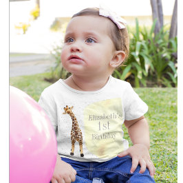 かわいいキラフェサファリワイルドイエロー1歳の誕生日パーティー ベビーTシャツ
