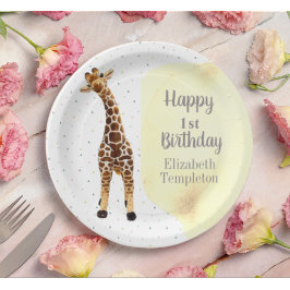 かわいいキラフェサファリワイルドイエロー1歳の誕生日パーティー ペーパープレート