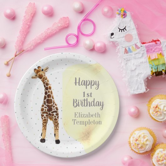 かわいいキラフェサファリワイルドイエロー1歳の誕生日パーティー ペーパープレート (パーティー)