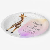 かわいいキラフェサファリワイルドイエロー1歳の誕生日パーティー ペーパープレート (アングル)