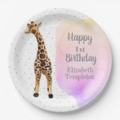 かわいいキラフェサファリワイルドイエロー1歳の誕生日パーティー ペーパープレート (正面)