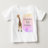 かわいいキラフェサファリワイルドピンク1歳の誕生日パーティー ベビーTシャツ (正面)