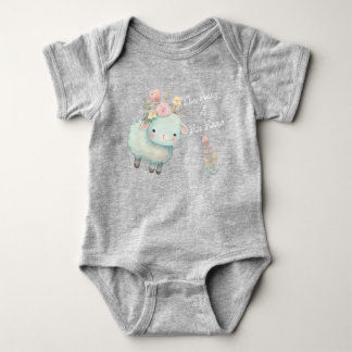 かわいいキリスト教の青い子羊の花の名前 ベビーボディスーツ