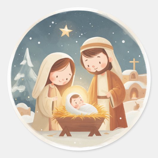 かわいいキリスト降誕のクリスマス ラウンドシール (正面)