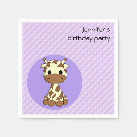 かわいいキリンかわいい漫画の女の子の名前の誕生日 スタンダードカクテルナプキン (正面)