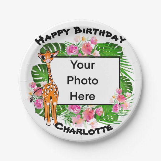 かわいいキリンかわいらしクフローラ熱帯林 ペーパープレート (正面)