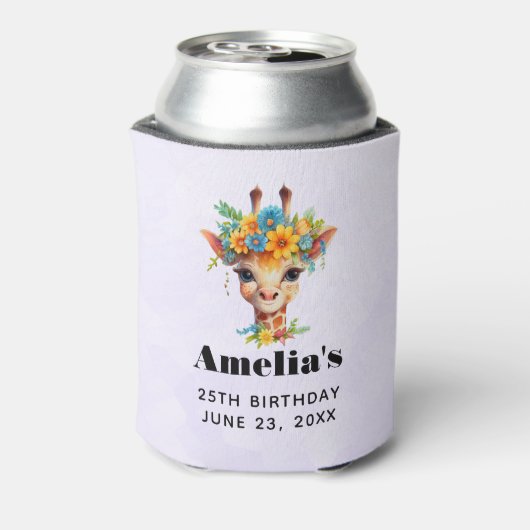 かわいいキリンが花冠を付けた誕生日 缶クーラー (缶裏面)