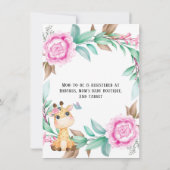 かわいいキリンとピンク牡丹ガールベイビーシャワー 招待状 (裏面)