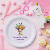 かわいいキリンとフローラクラウン誕生日 ペーパープレート (パーティー)