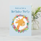 かわいいキリンとフローラリース誕生会 招待状 (スタンド正面)