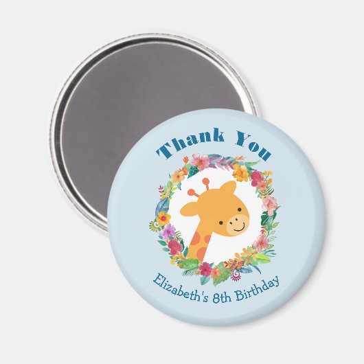 かわいいキリンとフローラリース誕生日 感謝してい マグネット (正面/裏面)
