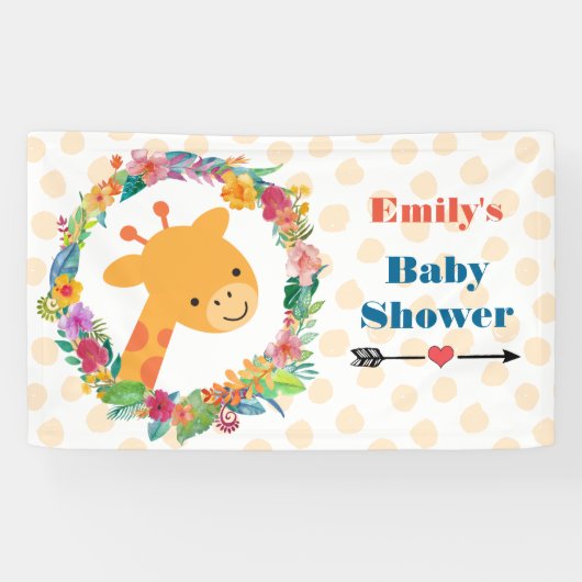 かわいいキリンとフローラリース赤ちゃんシャワー 横断幕 (横)