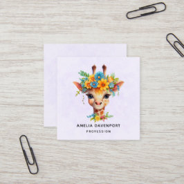 かわいいキリンとフローラ王冠 スクエア名刺