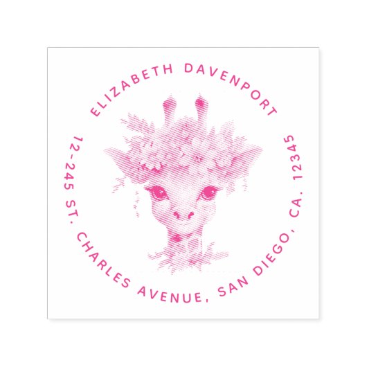 かわいいキリンとフローラ王冠 セルフインキングスタンプ (デザイン)