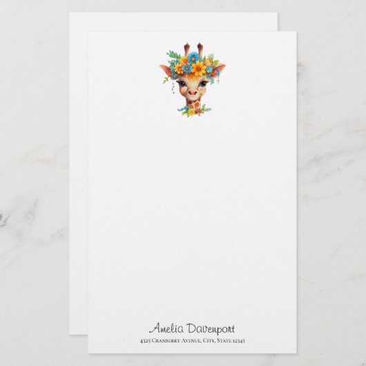 かわいいキリンとフローラ王冠 便箋 (正面/裏面)