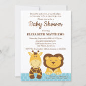 かわいいキリンとライオンの赤ちゃんシャワー 招待状 (正面)